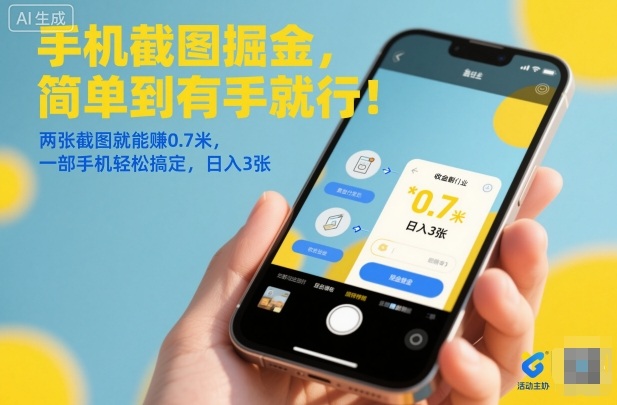 手机截图掘金，简单到有手就行！两张截图就能賺0.7米，一部手机轻松搞定，日入3张【揭秘】-资源共享