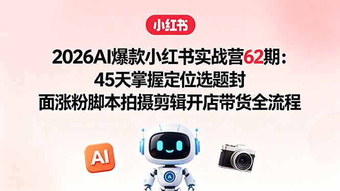 2026AI爆款小红书实战营62期:45天掌握定位选题封面涨粉脚本拍摄剪辑开店带货全流程-资源共享