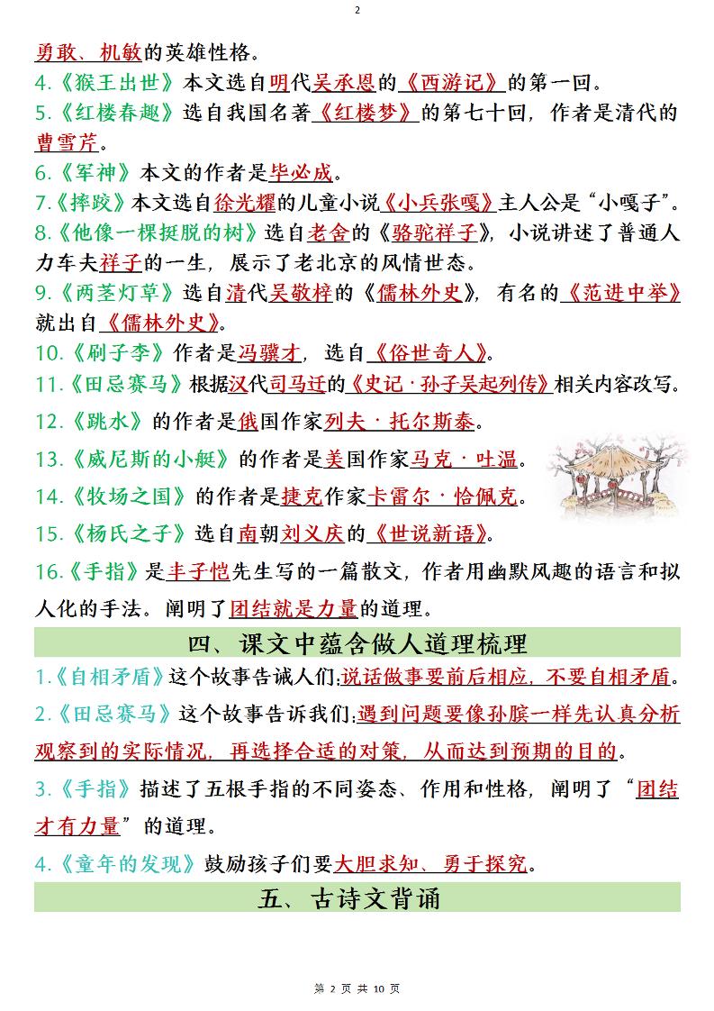 五年级下语文寒假预习全册必背知识点-资源共享