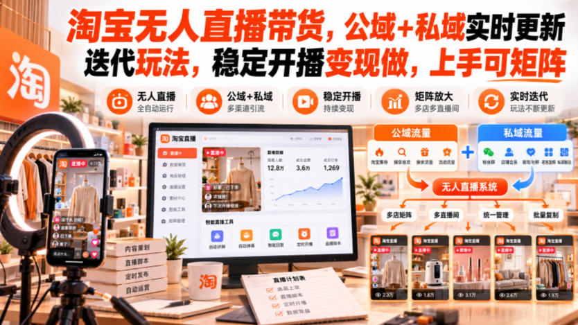 淘宝无人直播带货,公域+私域实时更新迭代玩法,稳定开播变现做,上手可矩阵【揭秘】-资源共享