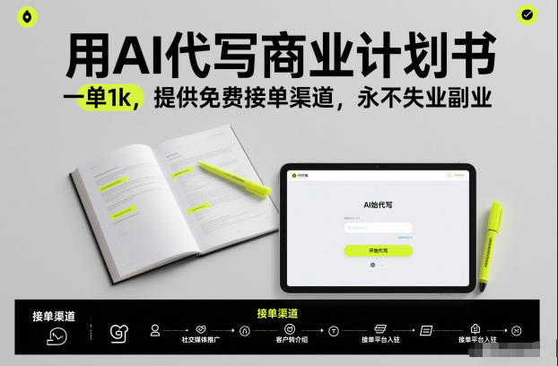 用AI代写商业计划书，一单1k，提供免费接单渠道，永不失业副业-资源共享