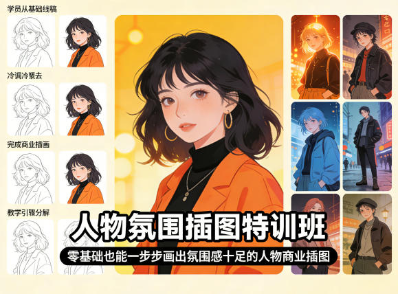 人物氛围插图特训班,零基础也能一步步画出氛围感十足的人物商业插图-资源共享