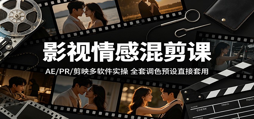 影视情感混剪课:AE/PR/剪映多软件实操,全套调色预设直接套用-资源共享