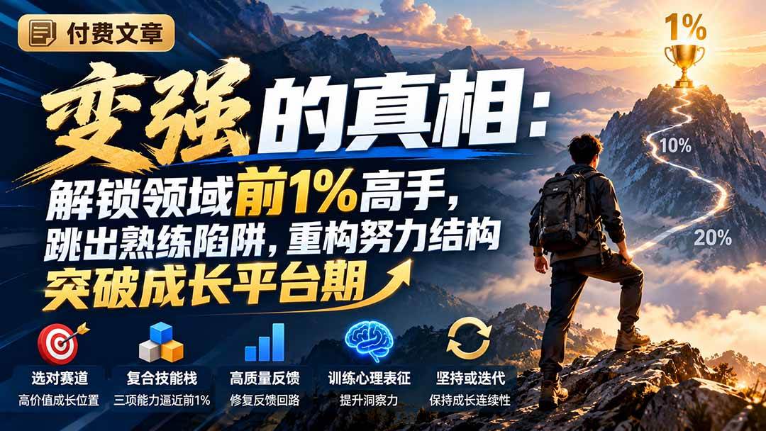 (21042期)付费文章:变强的真相:解锁领域前1%高手,跳出熟练陷阱,重构努力结构突破成长平台期 (21042期)付费文章:变强的真相:解锁领域前1%高手,跳出熟练陷阱,重构努力结构突破成长平台期