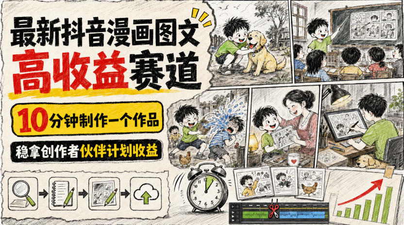 最新抖音漫画图文高收益赛道,10分钟制作一个作品,稳拿创作者伙伴计划收益-资源共享