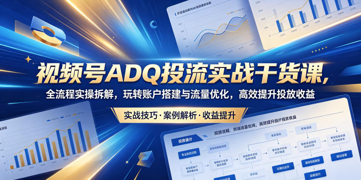 视频号ADQ投流实战干货课,全流程实操拆解,玩转账户搭建与流量优化,高效提升投放收益-资源共享