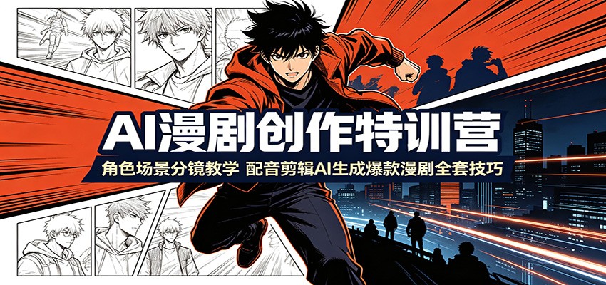 AI漫剧创作特训营：角色场景分镜教学，配音剪辑AI生成爆款漫剧全套技巧-资源共享