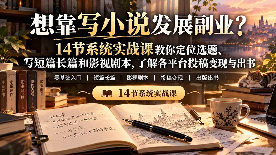（21031期）【无水印】想靠写小说发展副业？14节系统实战课教你定位选题、写短篇长篇和影视剧本，了解各平台投稿变现与出书-资源共享