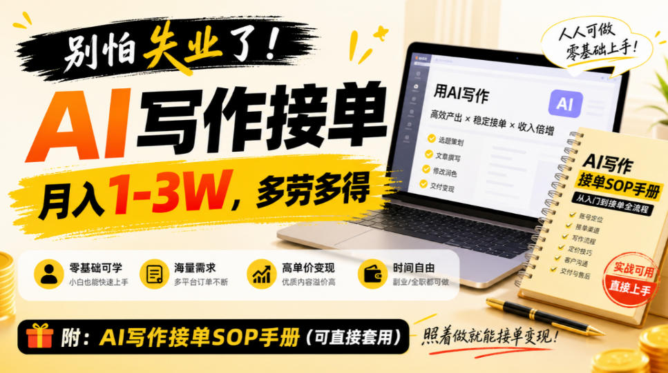 别怕失业了！AI写作接单月入1-3W，多劳多得，附SOP手册-资源共享