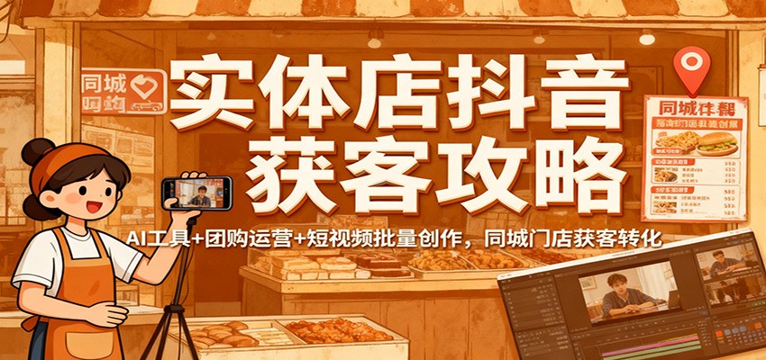 实体店抖音获客攻略：AI工具+团购运营+短视频批量创作，同城门店获客转化-资源共享