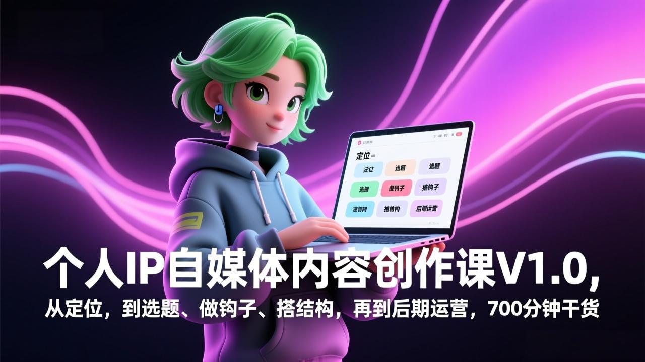 个人IP自媒体内容创作课V1.0，从定位，到选题、做钩子、搭结构，再到后期运营，700分钟干货-资源共享