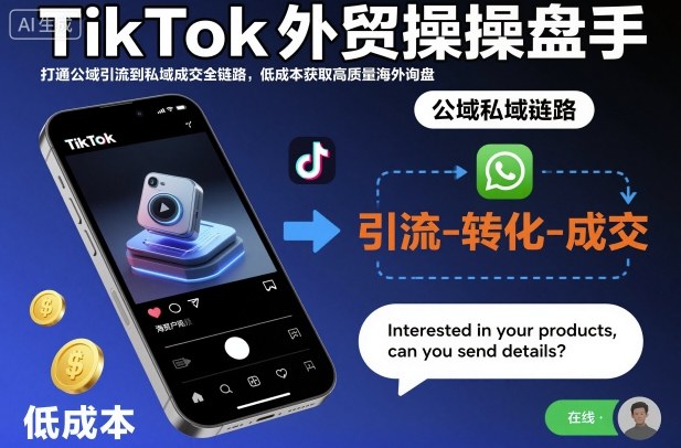 TikTok外贸操盘手，打通公域引流到私域成交全链路，低成本获取高质量海外询盘-资源共享