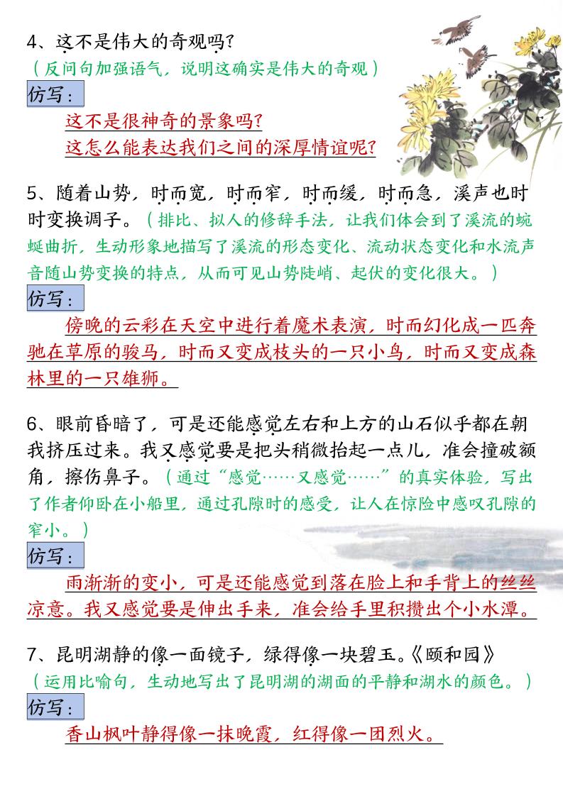 四年级下语文5-8单元重点句子仿写汇总-资源共享