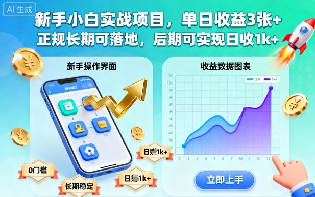 新手小白实战项目，单日收益3张+，正规长期可落地，后期可实现日收1k+【揭秘】-资源共享