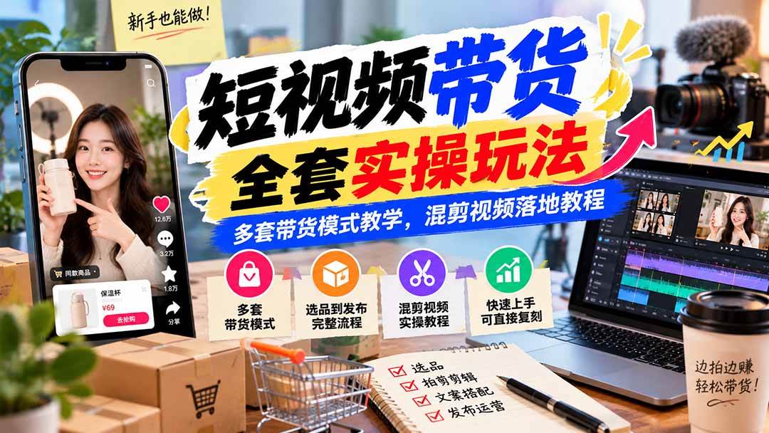 (20991期)【无水印】短视频带货全套实操玩法,多套带货模式教学,混剪视频落地教程-资源共享