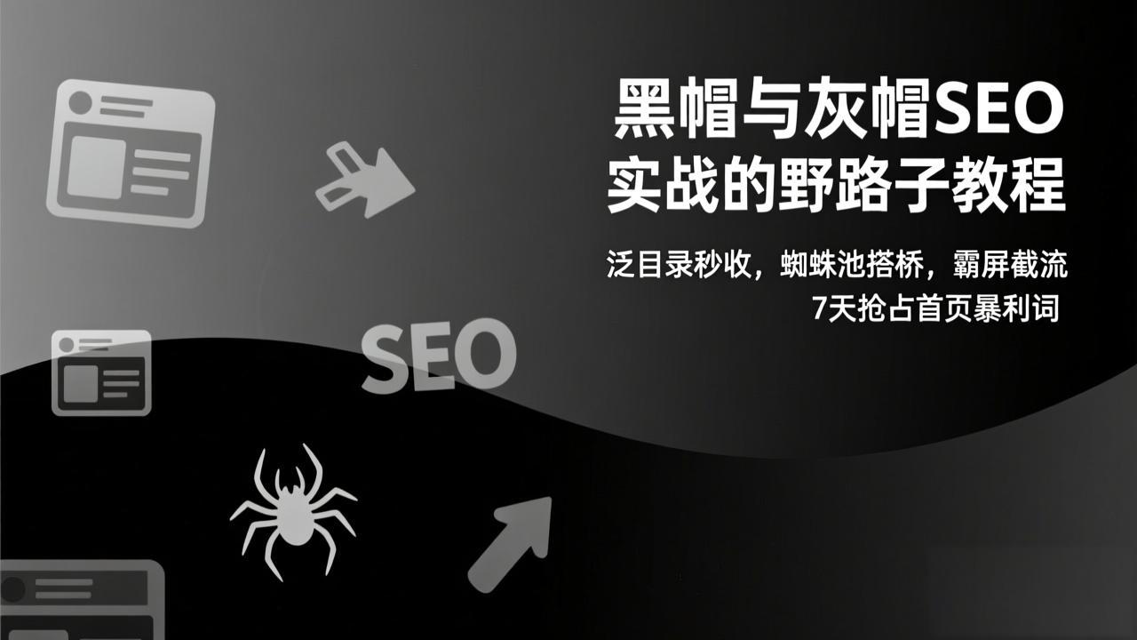 黑帽与灰帽SEO实战的野路子教程：泛目录秒收，蜘蛛池搭桥，霸屏截流，7天抢占首页暴利词-资源共享