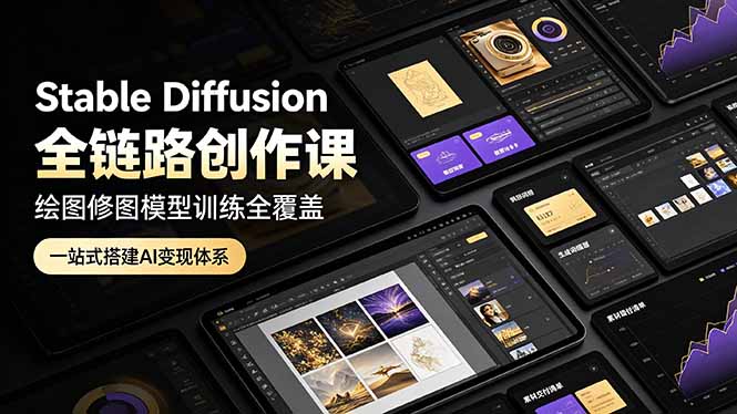 Stable Diffusion全链路创作课,绘图修图模型训练全覆盖,一站式搭建AI变现体系-资源共享