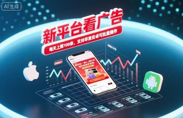 新台看广告，养好机一条5毛到5块，单机日入30到100，支持苹果安卓，可批量操作。-资源共享