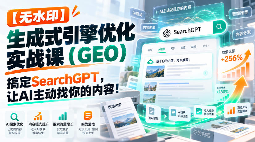 【无水印】生成式引擎优化(GEO)实战课:搞定SearchGPT,让AI主动找你的内容!【原创双语字幕】-资源共享