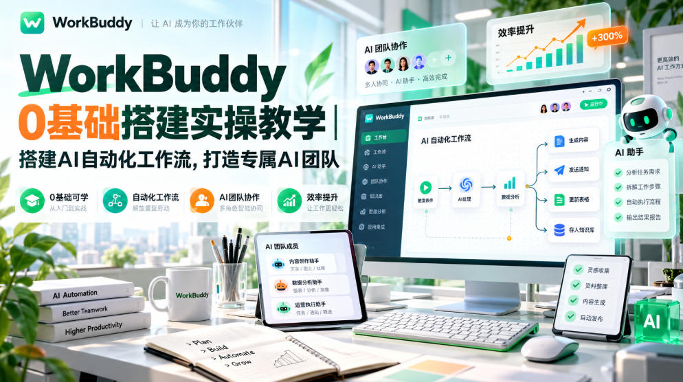 WorkBuddy 0基础搭建实操教学|搭建AI自动化工作流,打造专属AI团队-资源共享