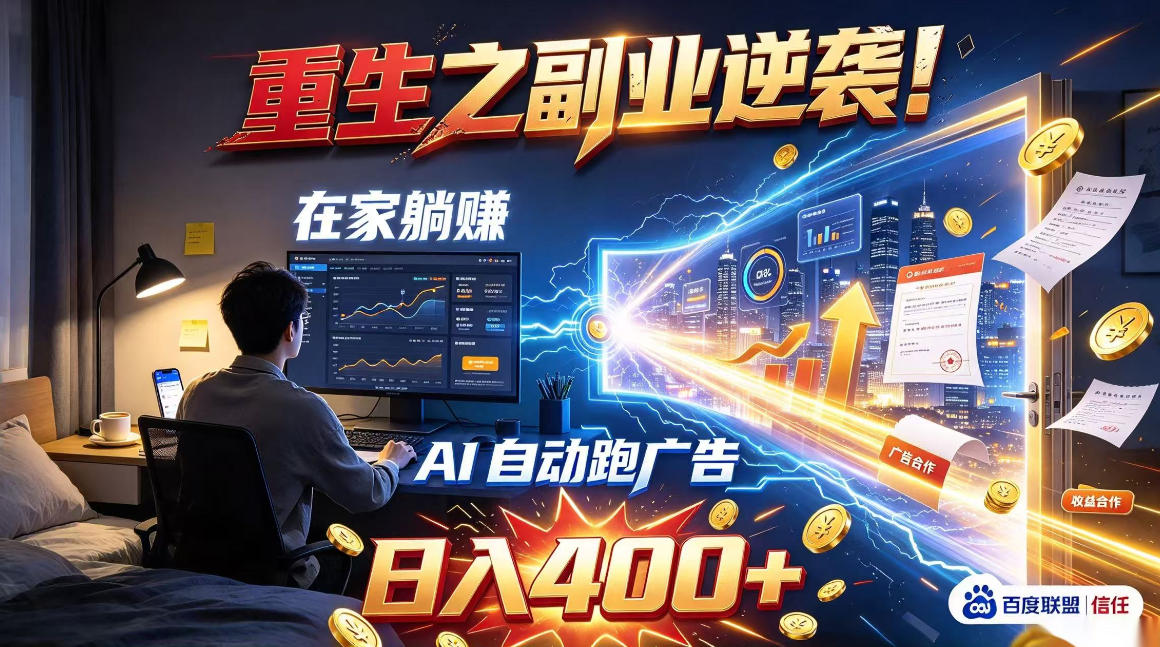 重生之副业逆袭！在家躺赚AI自动跑广告日入400+，无需人工操作【揭秘】-资源共享