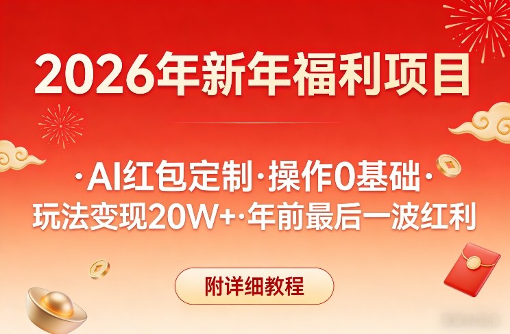 新年福利项目，AI红包定制，操作0基础，玩法变现20W+年前最后一波红利，附详细教程-资源共享