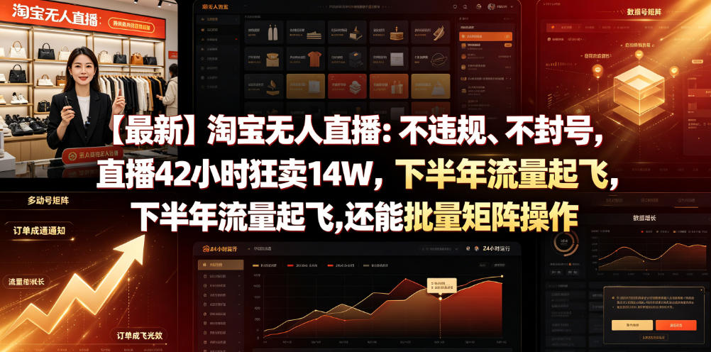 【最新】淘宝无人直播：不违规、不封号，直播42小时狂卖14W，下半年流量起飞，还能批量矩阵操作【揭秘】-资源共享