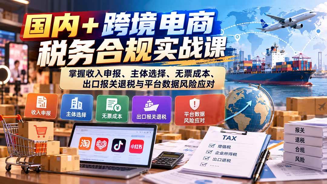 （20686期）国内+跨境电商税务合规实战课：掌握收入申报、主体选择、无票成本、出口报关退税与平台数据风险应对-资源共享