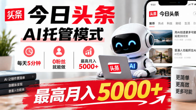 今日头条AI托管模式,每天5分钟,0粉丝就能做,最高月入5000+【揭秘】-资源共享