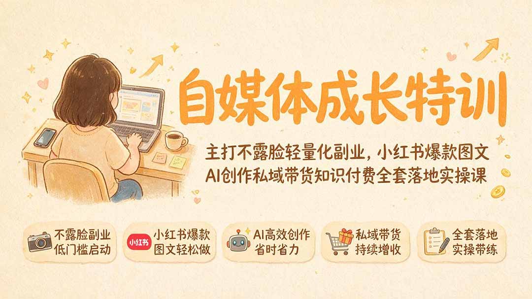 自媒体成长特训｜主打不露脸轻量化副业，小红书爆款图文AI创作私域带货知识付费全套落地实操课-资源共享