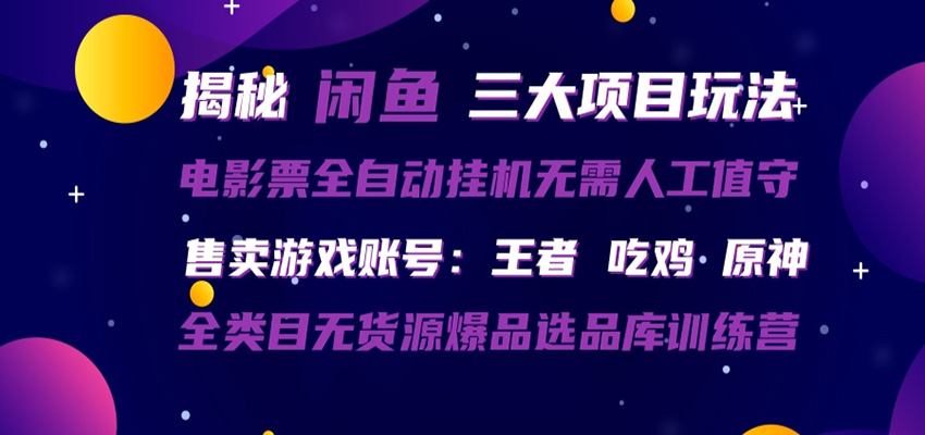 闲鱼三种玩法 全自动电影票 售卖游戏账号 爆品选品库训练营-资源共享
