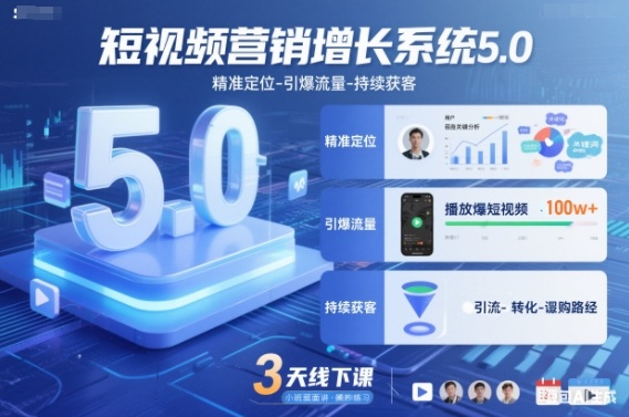短视频营销增长系统5.0，精准定位-引爆流量-持续获客，3天线下课(音频+图片)-资源共享
