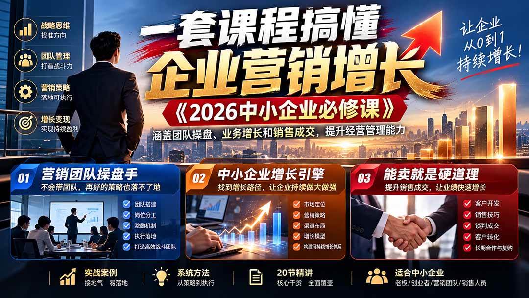 (21269期)一套课程搞懂企业营销增长《2026中小企业必修课》涵盖团队操盘、业务增长和销售成交,提升经营管理能力 (21269期)一套课程搞懂企业营销增长《2026中小企业必修课》涵盖团队操盘、业务增长和销售成交,提升经营管理能力