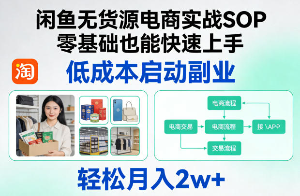 闲鱼无货源电商实战SOP，零基础也能快速上手，低成本启动副业，轻松月入2w+-资源共享