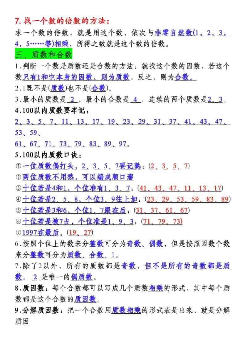 五年级下数学必背知识点总复习汇总-资源共享