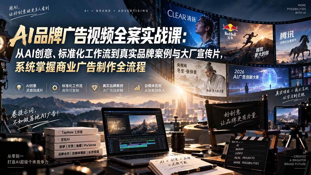 （20394期）AI品牌广告视频全案实战课：从AI创意、标准化工作流到真实品牌案例与大厂宣传片，系统掌握商业广告制作全流程-资源共享
