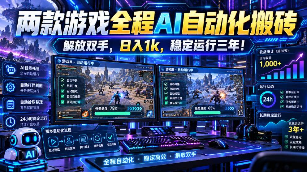 (21236期)两款游戏全程AI自动化搬砖,解放双手,日入1k,稳定运行三年!-资源共享