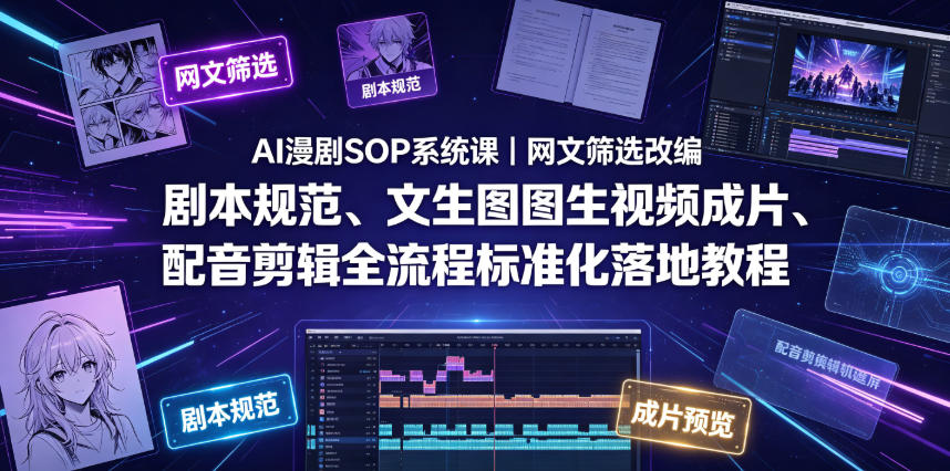 AI漫剧SOP系统课|网文筛选改编、剧本规范、文生图图生视频成片、配音剪辑全流程标准化落地教程(更新0826)-资源共享