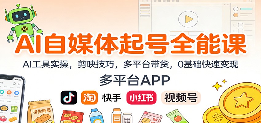 AI自媒体起号全能课：AI工具实操，剪映技巧，多平台带货，0基础快速变现-资源共享