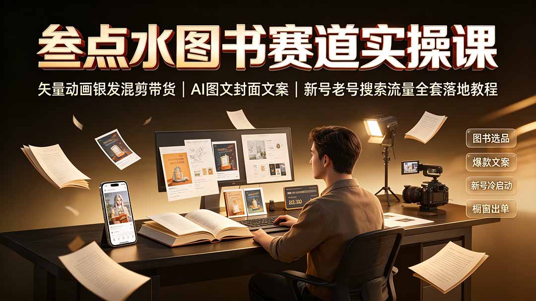 叁点水图书赛道实操课|矢量动画银发混剪带货,AI图文封面文案,新号老号搜索流量全套落地教程-资源共享