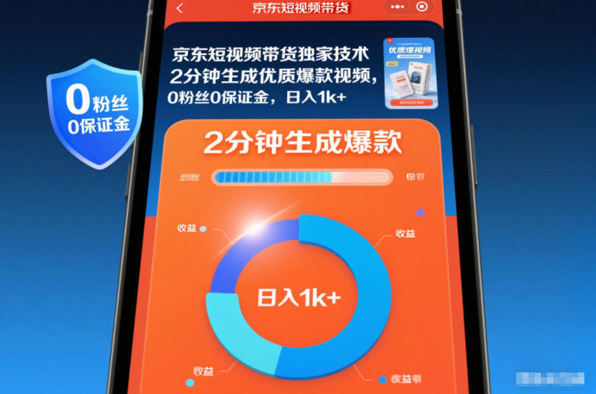 京东短视频带货独家技术，2分钟生成一条优质爆款视频，0粉丝0保证金，日入1k+【揭秘】-资源共享