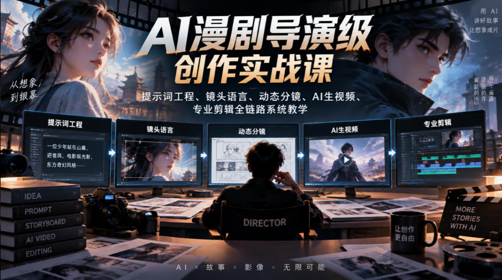 AI漫剧导演级创作实战课｜提示词工程、镜头语言、动态分镜、AI生视频、专业剪辑全链路系统教学-资源共享