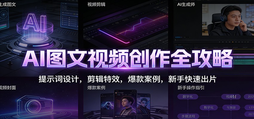 AI图文视频创作全攻略：提示词设计，剪辑特效，爆款案例，新手快速出片-资源共享