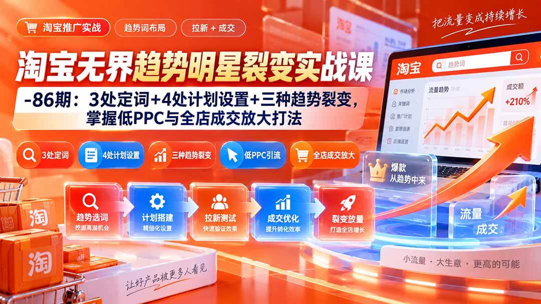 （20320期）淘宝无界趋势明星裂变实战课-86期：3处定词+4处计划设置+三种趋势裂变，掌握低PPC与全店成交放大打法-资源共享