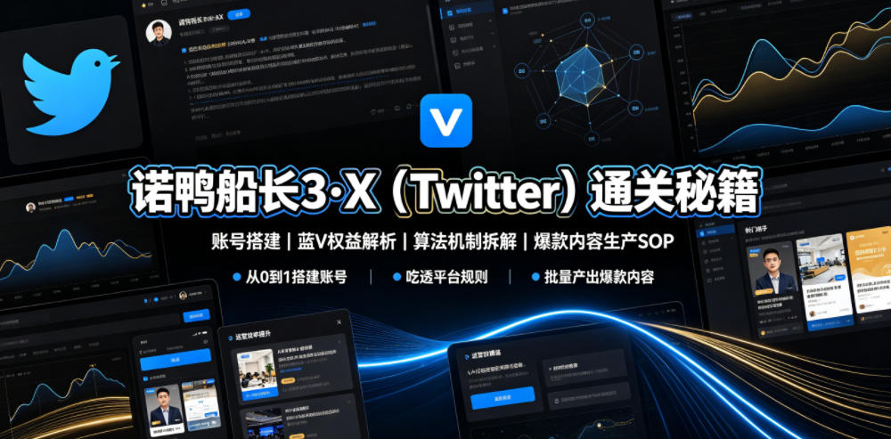 诺鸭船长3·X(Twitter)通关秘籍，涵盖账号搭建、蓝V权益解析、算法机制拆解及爆款内容生产SOP-资源共享