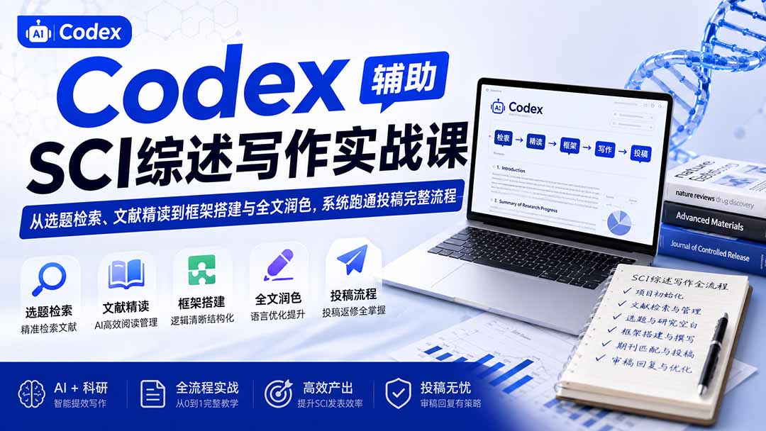 Codex辅助SCI综述写作实战课——从选题检索、文献精读到框架搭建与全文润色，系统跑通投稿完整流程-资源共享