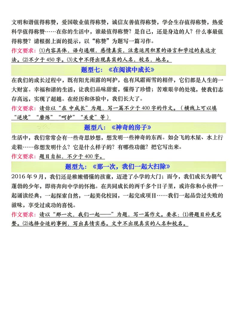 26新六年级下册语文期末作文高频常考题型专项练习-资源共享