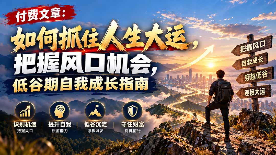 付费文章:如何抓住人生大运,把握风口机会,低谷期自我成长指南 付费文章:如何抓住人生大运,把握风口机会,低谷期自我成长指南