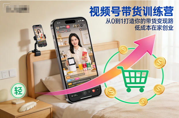 视频号带货训练营，从0到1打造你的带货变现路，低成本在家创业-资源共享