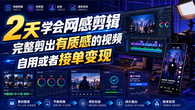 2天学会网感剪辑,完整剪出有质感的视频,自用或者接单变现-资源共享